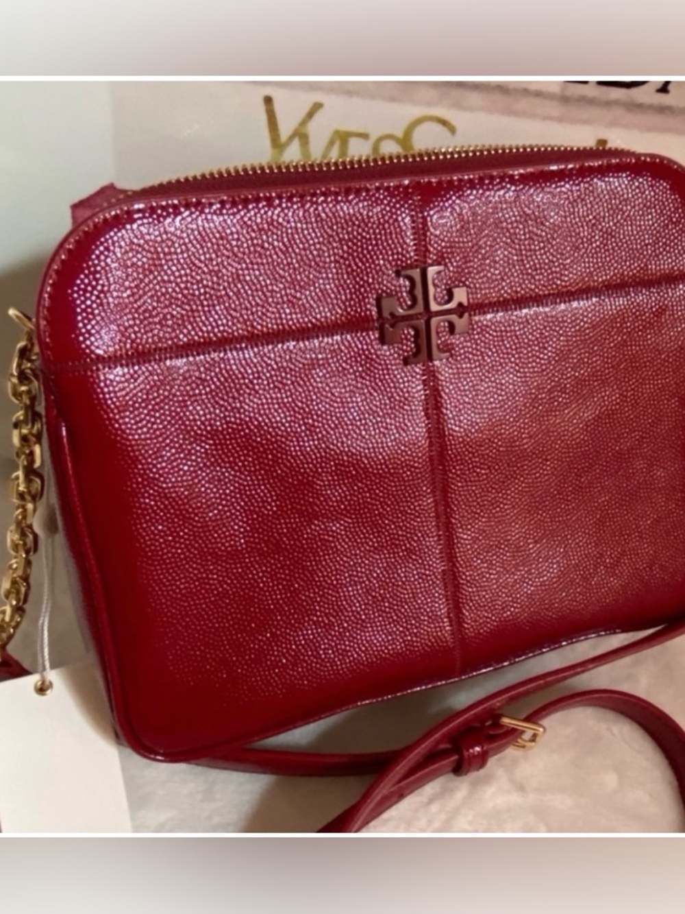 ✨ RARE Tory Burch Ivy Patent Crossbody – Cherry Red Glossy Leather ✨